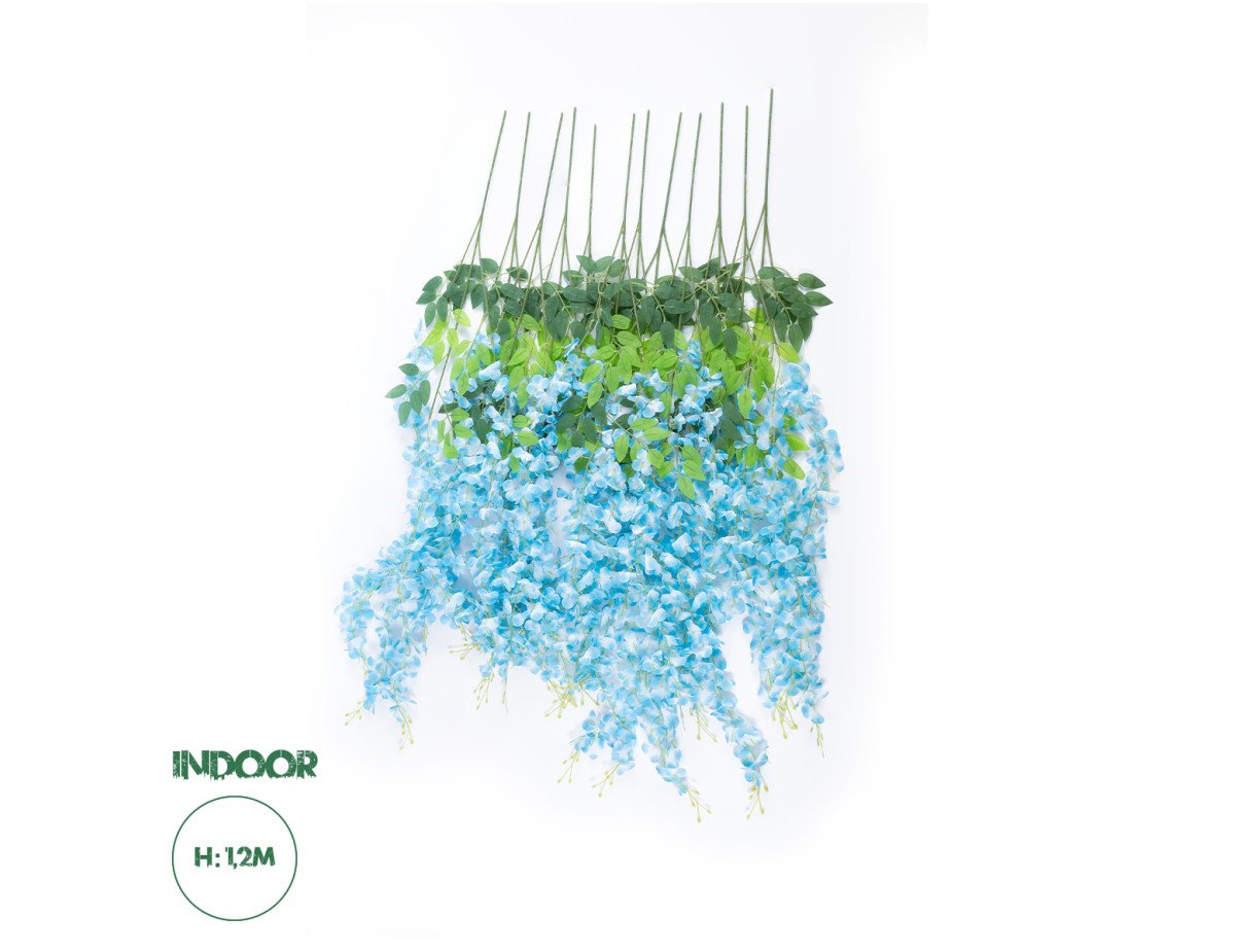 GloboStar® Artificial Garden BLUE WISTERIA FLOWER BRANCH 21515 Σετ 12 Τεχνητά Διακοσμητικά κλαδιά Βιστέριας Μπλέ Φ45 x Υ120cm