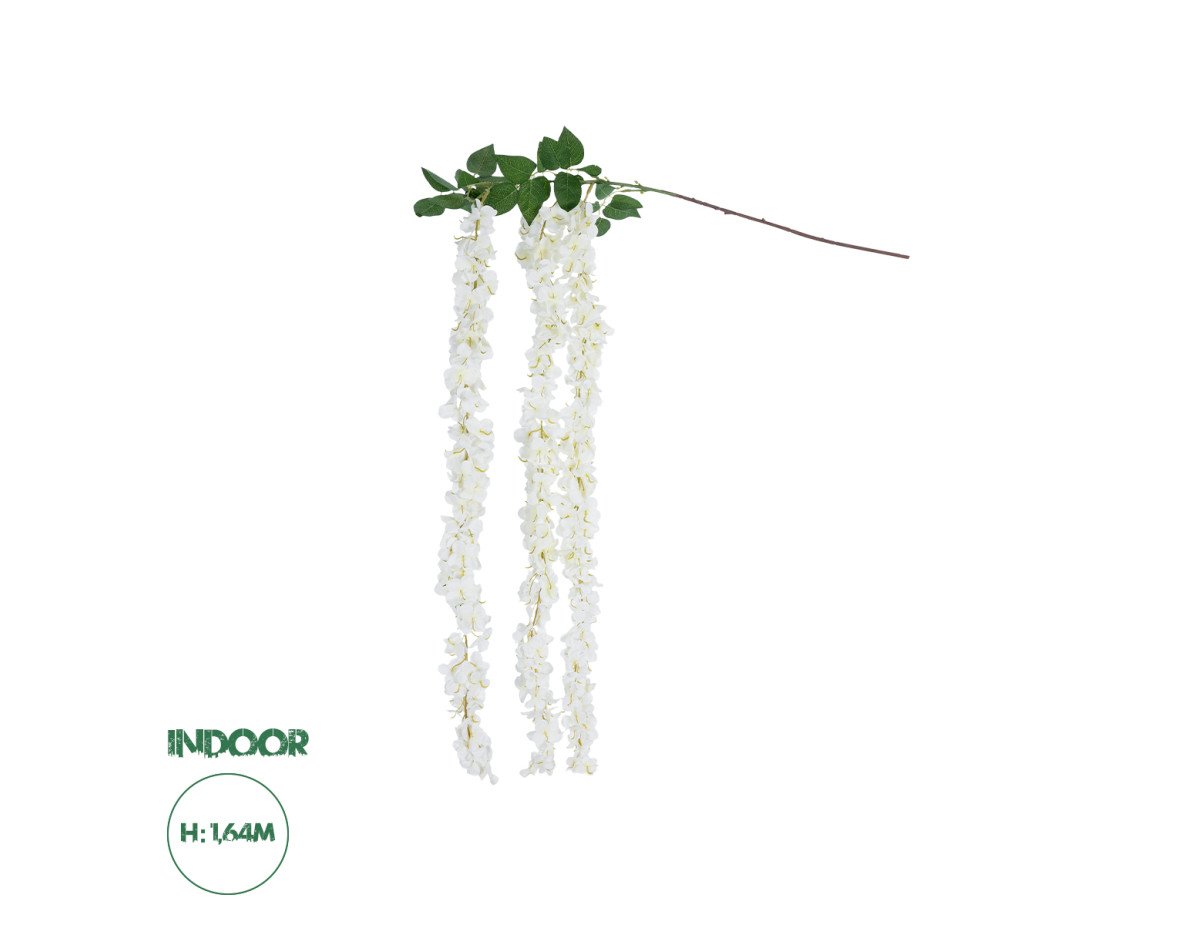 GloboStar® Artificial Garden WHITE WISTERIA FLOWER BRANCH 21516 Τεχνητό Διακοσμητικό κλαδί Βιστέρια Λευκό Φ45 x Υ164cm