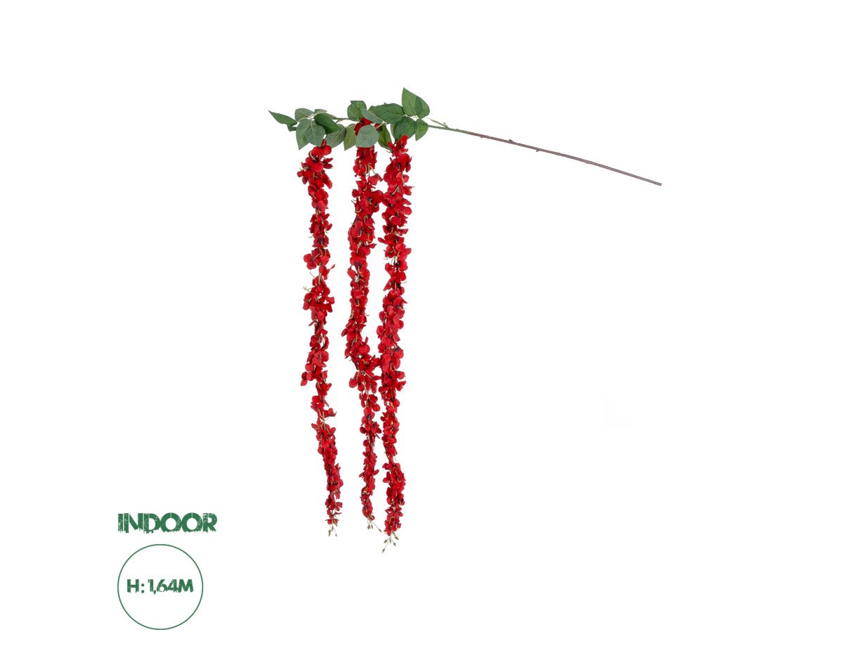 GloboStar® Artificial Garden RED WISTERIA FLOWER BRANCH 21519 Τεχνητό Διακοσμητικό κλαδί Βιστέρια Κόκκινο Φ45 x Υ164cm