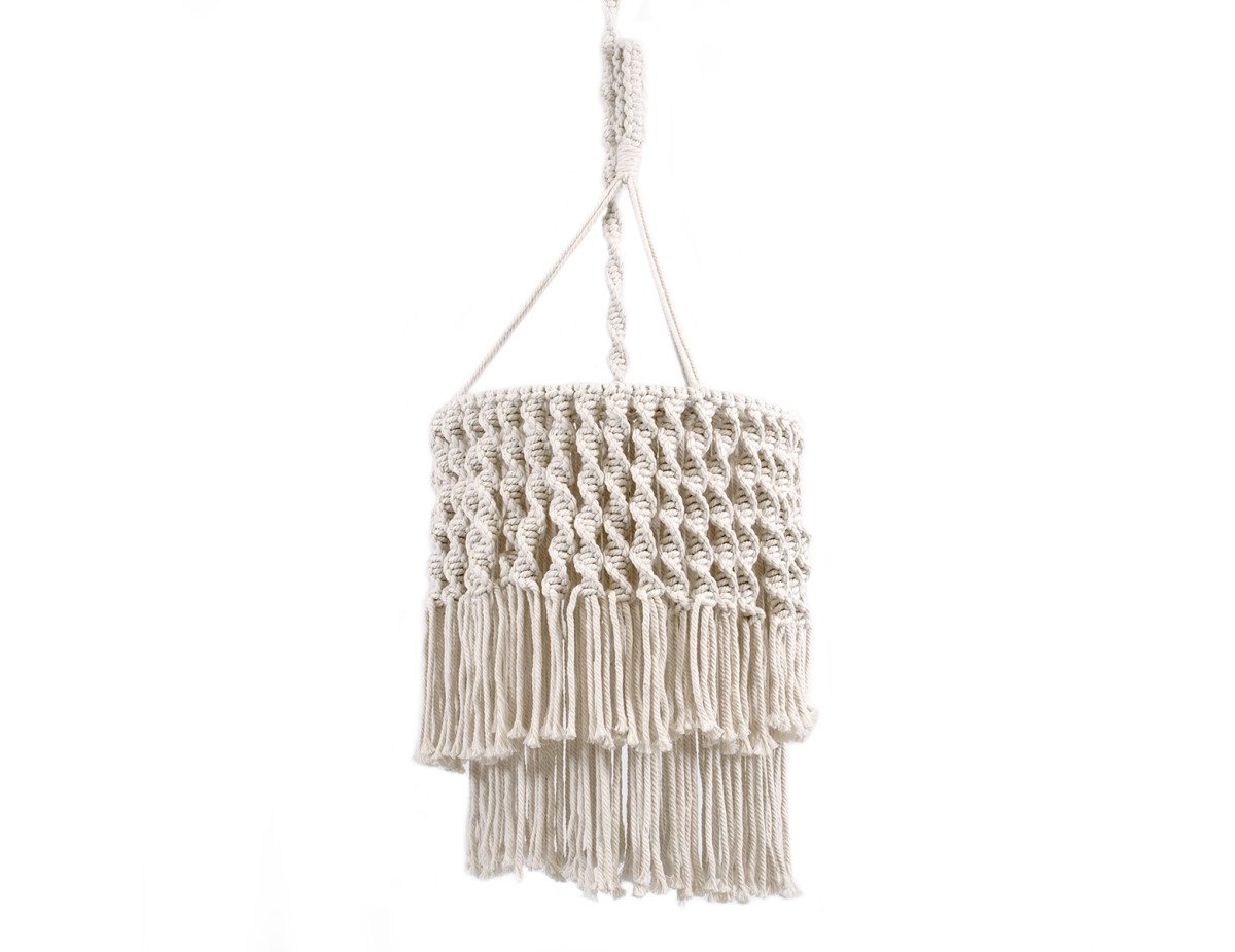 GloboStar® ALGERIA 36204 Boho - Μακραμέ - Macrame Κρεμαστό Φωτιστικό Οροφής Μονόφωτο 1 x E27 Πλεκτό Χειροποίητο Μπεζ Υφασμάτινο με Σχοινί Φ30 x Υ40cm