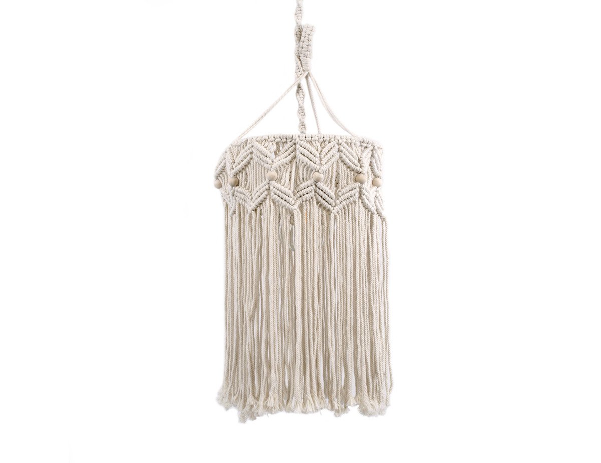 GloboStar® CONGO 36206 Boho - Μακραμέ - Macrame Κρεμαστό Φωτιστικό Οροφής Μονόφωτο 1 x E27 Πλεκτό Χειροποίητο Μπεζ Υφασμάτινο με Σχοινί Φ30 x Υ50cm