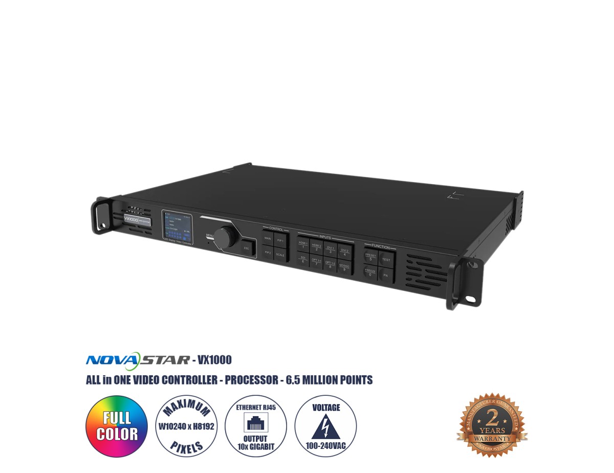 GLOBOSTAR® VX1000 41016 Novastar VX1000 All in One Processor & Video Controller 4K για Οθόνες LED Video Wall 6.5 million pixel Max W10240px/Max H8192px - Input Signal W3840 x H1080@60Hz - 10 Gigabit Ethernet Output Port - AC 220-240V IP20 - Μ48.3 x Π3 GLOBOSTAR® VX1000 41016 Novastar VX1000 All in One Processor & Video Controller 4K για Οθόνες LED Video Wall 6.5 million pixel Max W10240px/Max H8192px - Input Signal W3840 x H1080@60Hz - 10 Gigabit Ethernet Output Port - AC 220-240V IP20 - Μ48.3 x Π3