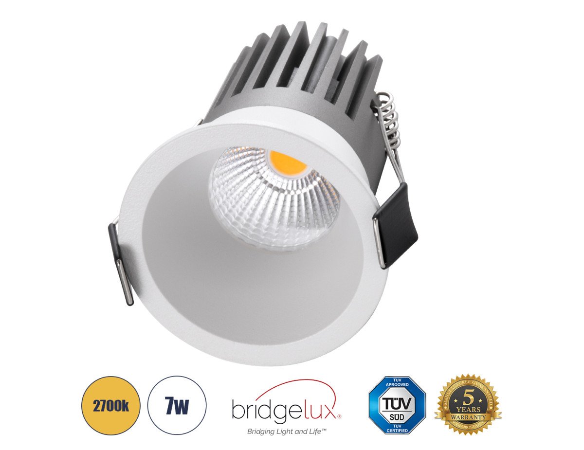 GloboStar® MICRO-B 60243 Χωνευτό LED Spot Downlight TrimLess Φ6cm 7W 875lm 38° AC 220-240V IP20 Φ6 x Υ7.8cm - Στρόγγυλο - Λευκό - Θερμό Λευκό 2700K - Bridgelux COB - 5 Years Warranty