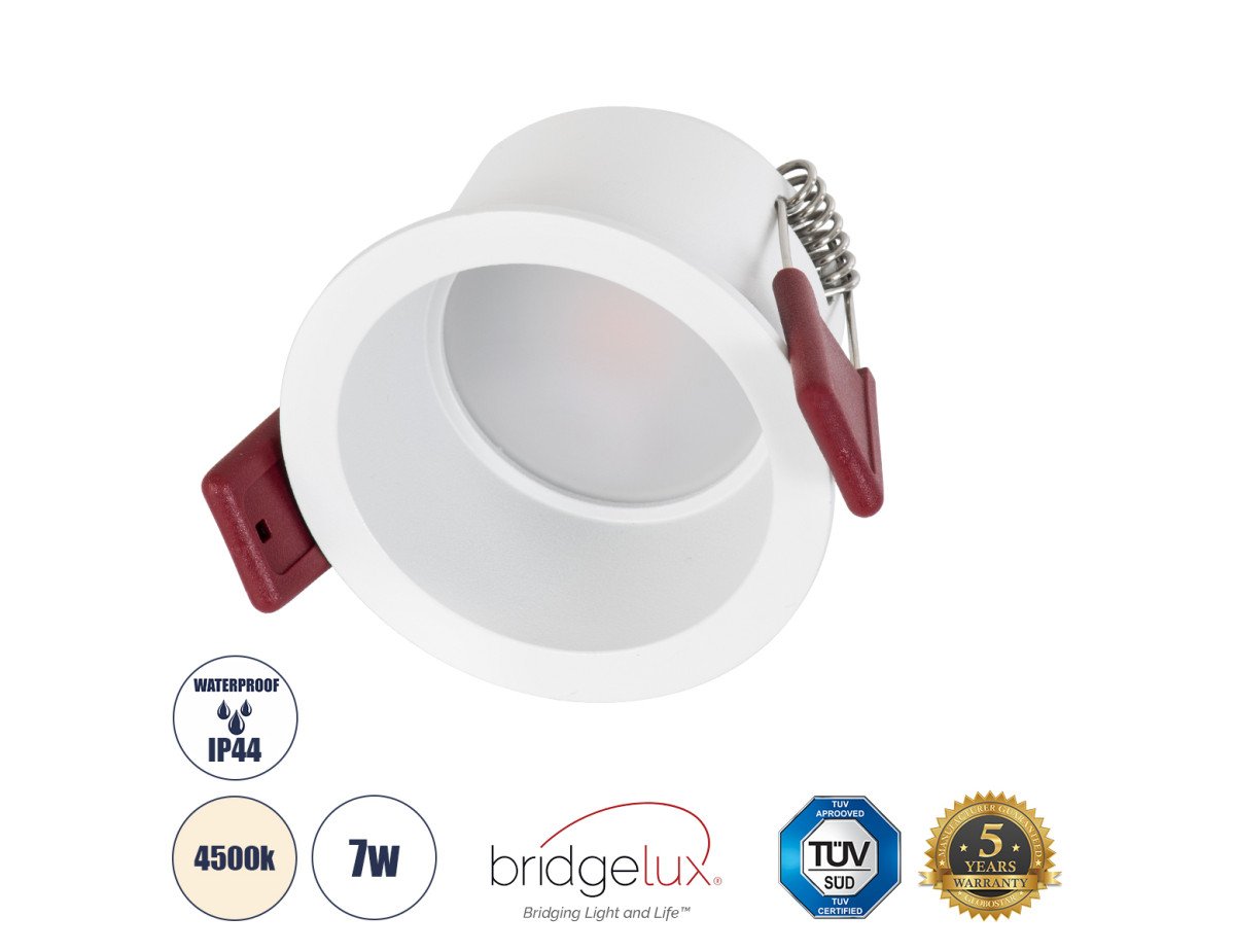 GloboStar® IP 60344 Χωνευτό LED Spot Downlight TrimLess Μπάνιου & WC Φ6.6cm 7W 750lm 45° AC 220-240V IP44 Φ6.6 x Υ5.3cm - Στρόγγυλο - Λευκό - Φυσικό Λευκό 4500K - Bridgelux COB - TÜV Certified Driver - 5 Years Warranty