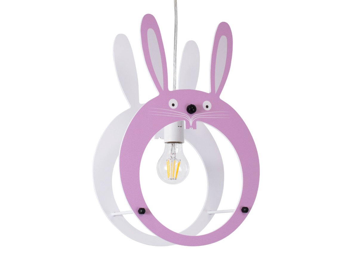 GloboStar® BUNNY 61577 Μοντέρνο Παιδικό Κρεμαστό Φωτιστικό Οροφής Μονόφωτο 1 x E27 Ροζ PVC Φιγούρα Λαγουδάκι Μ27.2 x Π15.5 x Υ40cm