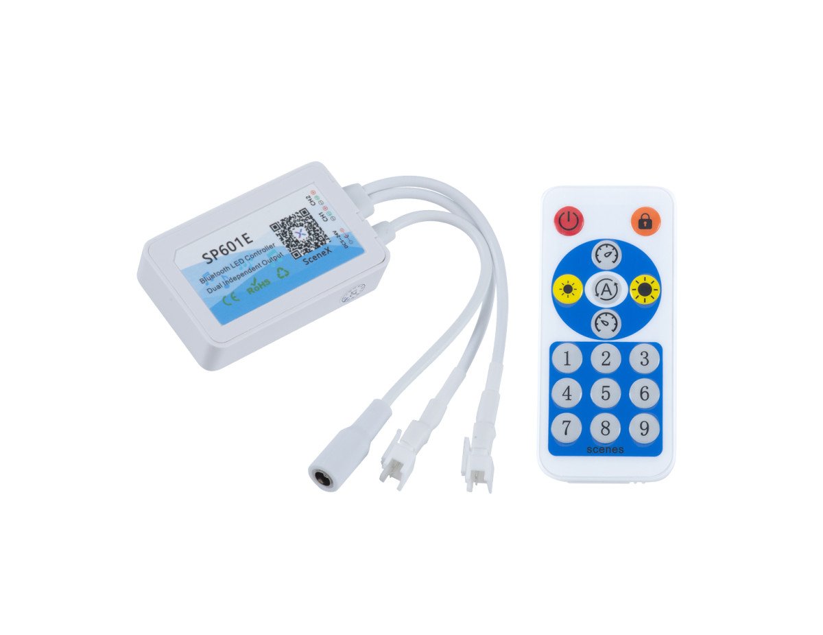 GloboStar® 70038 Ασύρματος LED Dream-Color Magic Digital RGBW Dual Controller Bluetooth με Χειριστήριο RF 16 Keys για LED Digital RGBW Προϊόντα 5v - 12v - 24v 2048 IC