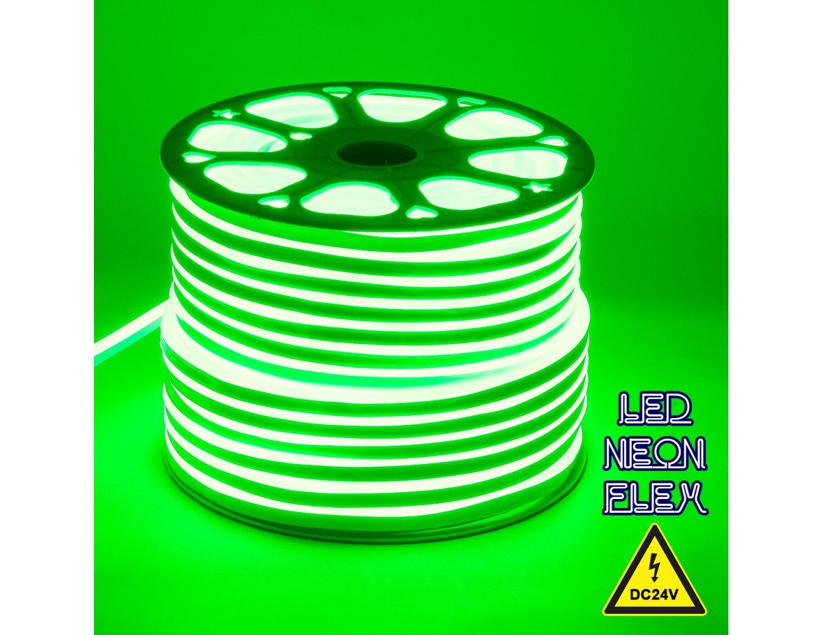 GloboStar® 70564 OVALE 120° Degree Neon Flex Epistar LED SMD 2835 1m 12W/m 120LED/m 1212lm/m 120° DC 24V Αδιάβροχη IP68 Πράσινο Dimmable