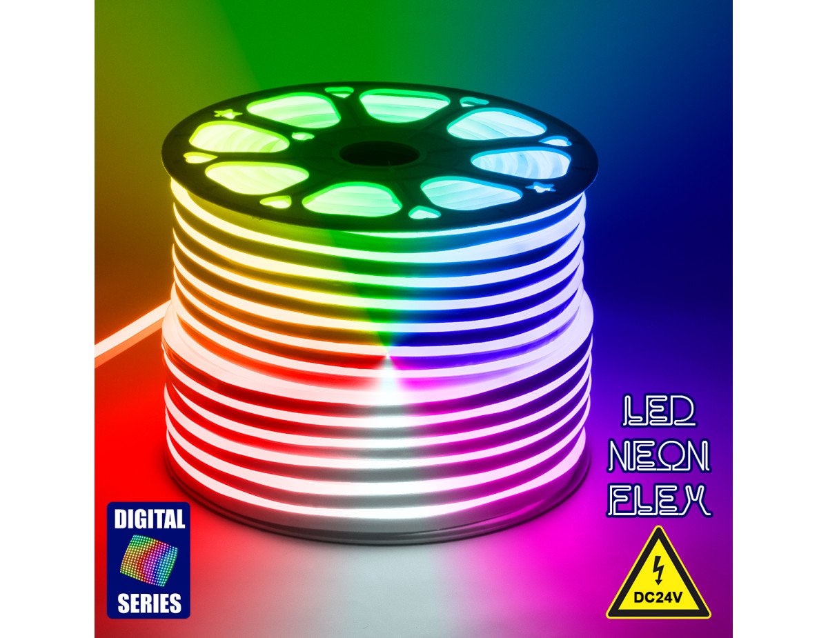 GloboStar® 70569 OVALE 120° Degree Neon Flex Epistar LED SMD 5050 1m 18W/m 60LED/m 1818lm/m 120° DC 24V Αδιάβροχη IP68 Digital Magic Addressable IC WS2811 RGB Dimmable
