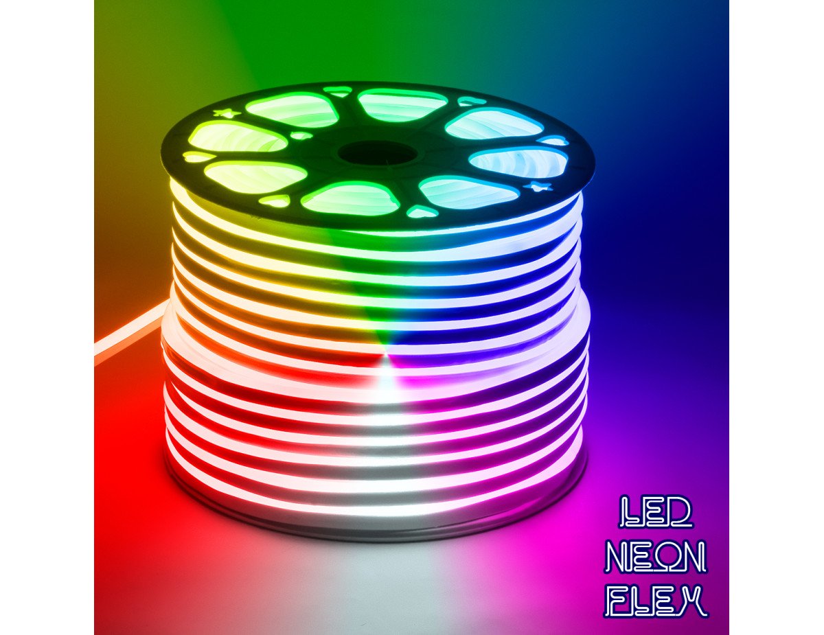 GloboStar® 70578 OVALE 120° Degree Neon Flex Epistar LED SMD 5050 1m 18W/m 60LED/m 1818lm/m 120° DC 230V Αδιάβροχη IP68 RGB Dimmable