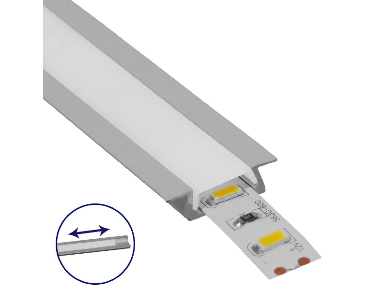 GloboStar® RECESS-PROFILE 70803-1M Προφίλ Αλουμινίου - Βάση & Ψύκτρα Ταινίας LED με Λευκό Γαλακτερό Κάλυμμα - Χωνευτή Χρήση - Συρόμενο Κάλυμμα - Ασημί - 1 Μέτρο - Μ100 x Π2.2 x Υ0.6cm