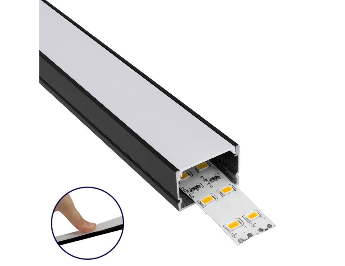 GloboStar® SURFACE-PROFILE 70825-3M Προφίλ Αλουμινίου - Βάση & Ψύκτρα Ταινίας LED με Λευκό Γαλακτερό Κάλυμμα - Επιφανειακή Χρήση - Πατητό Κάλυμμα - Μαύρο - 3 Μέτρα - Πακέτο 5 Τεμαχίων - Μ300 x Π3 x Υ2cm