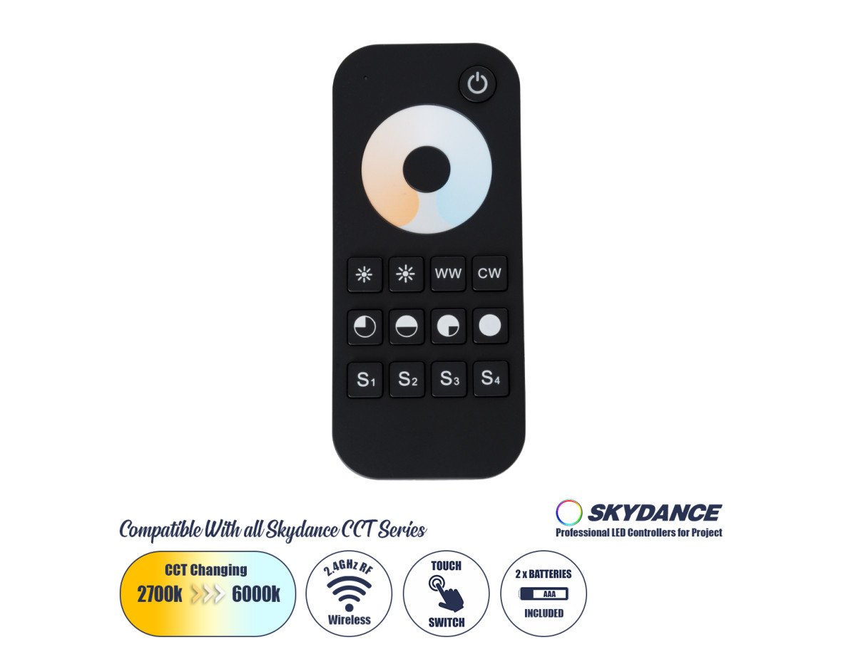 GloboStar® 71566 RT2 SKYDANCE Ασύρματο Χειριστήριο Αφής RF 2.4Ghz 1 Group για όλα τα CCT SKYDANCE Controller DC 3V 2 x AAA - IP20 Μαύρο Μ12.2 x Π5.3 x Υ1.7cm - 5 Years Warranty