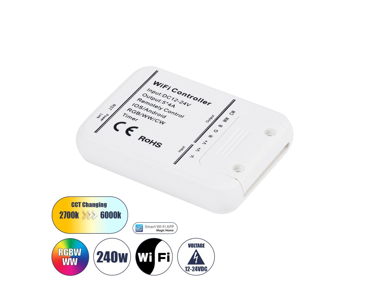 GloboStar® 73421 Ασύρματος WiFi LED RGBW+WW+CCT Controller IOS/Android Timer DC 12-24V Max 240W