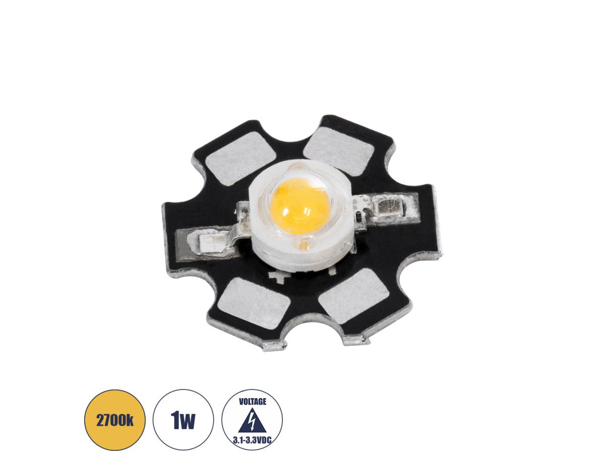 GloboStar® 73743 High Power Star LED - Υψηλής Ισχύος Star LED 1W DC 3.2V Θερμό Λευκό 2700K Φ2 x Υ0.6cm - 2 Χρόνια Εγγύηση