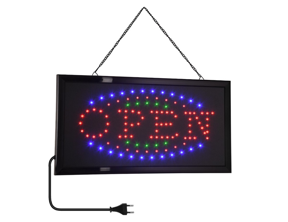 GloboStar® 75681 Φωτιστικό Ταμπέλα LED Σήμανσης OPEN με Πρίζα AC 230V Μ48xΠ25xΥ2cm