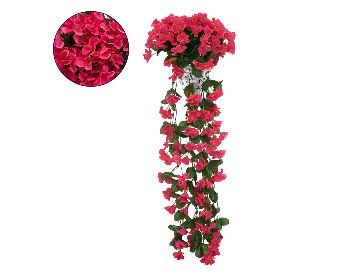 GloboStar® 78053 Τεχνητό Κρεμαστό Φυτό Διακοσμητικών Λουλουδιών με Φούξια Φλόξ M30 x Υ80 x Π30cm