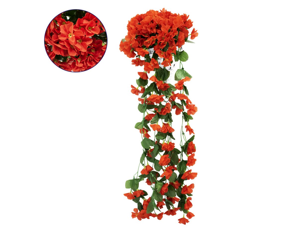 GloboStar® 78055 Τεχνητό Κρεμαστό Φυτό Διακοσμητικών Λουλουδιών με Κόκκινα Φλόξ M30 x Υ80 x Π30cm