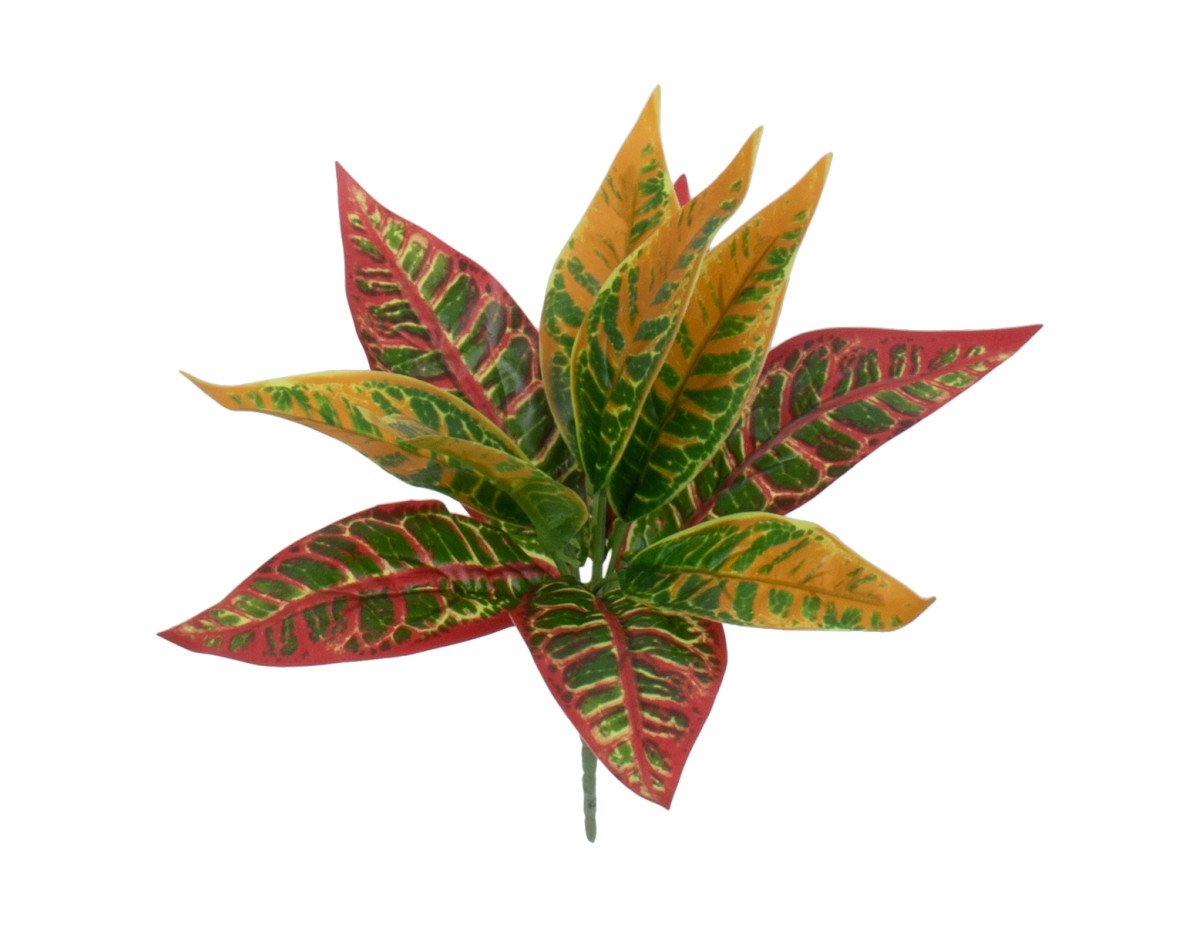 GloboStar® RED AGLAONEMA 78275 Τεχνητό Φυτό Αγλαόνημα Κοκκ. - Μπουκέτο Διακοσμητικών Φυτών - Κλαδιών με Φύλλωμα Πράσινο - Πορτοκαλί - Κόκκινο Υ27cm