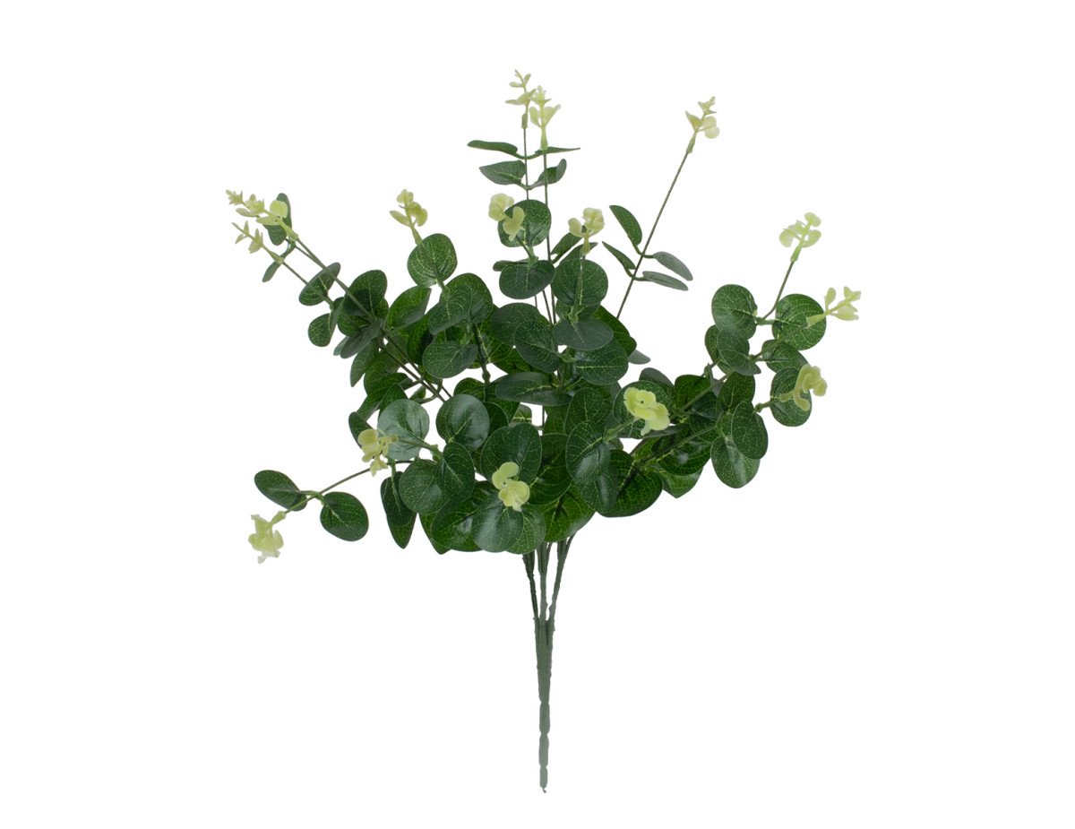 GloboStar® EUCALYPTUS 78295 Τεχνητό Φυτό Ευκάλυπτος - Μπουκέτο Διακοσμητικών Φυτών - Κλαδιών με Φύλλωμα Πράσινο - Λευκό Υ45cm