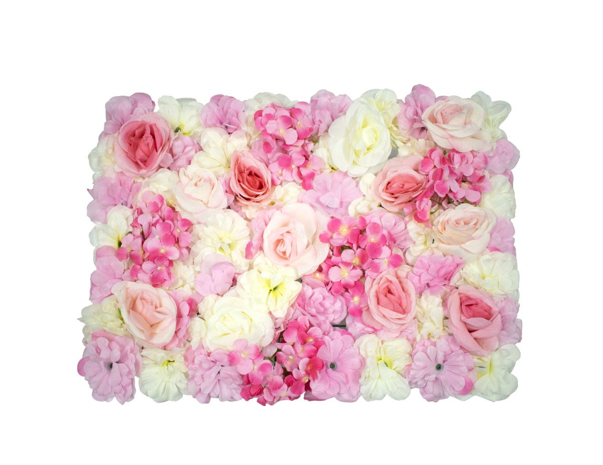GloboStar® 78304 Συνθετικό Πάνελ Λουλουδιών - Κάθετος Κήπος Τριαντάφυλλο - Ορτανσία - Βιολέτα Μ60 x Υ40 x Π7cm