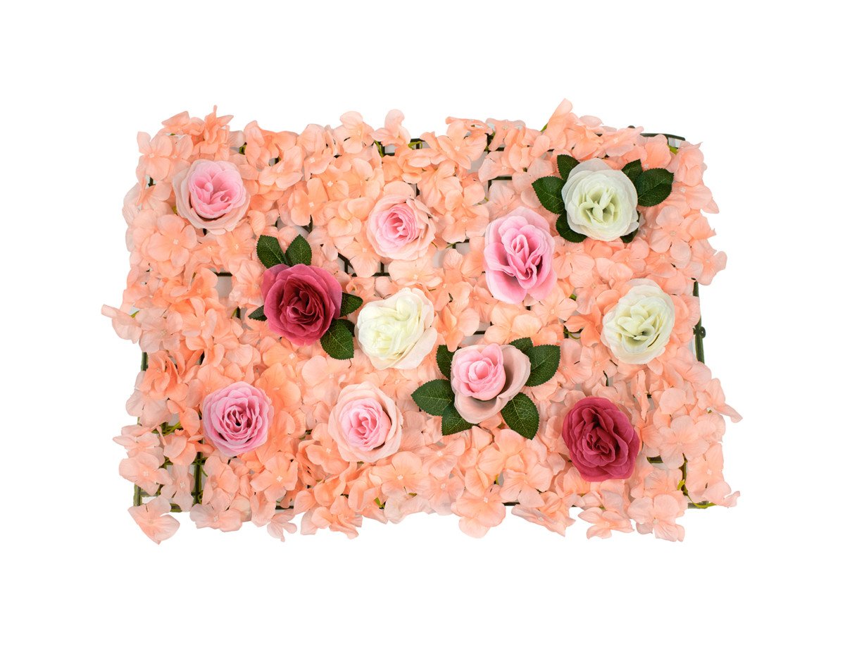 GloboStar® 78306 Συνθετικό Πάνελ Λουλουδιών - Κάθετος Κήπος Τριαντάφυλλο - Ορτανσία Μ60 x Υ40 x Π7cm