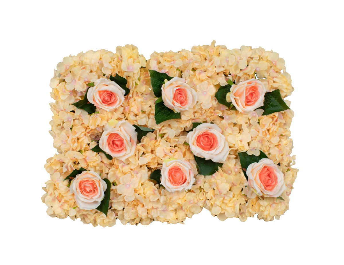 GloboStar® 78312 Συνθετικό Πάνελ Λουλουδιών - Κάθετος Κήπος Τριαντάφυλλο - Ορτανσία Μ60 x Υ40 x Π7cm