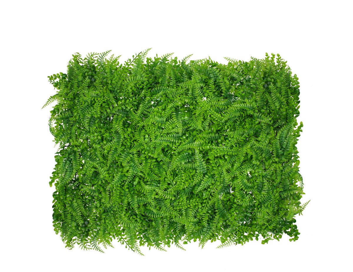 GloboStar® 78419 Artificial - Συνθετικό Τεχνητό Διακοσμητικό Πάνελ Φυλλωσιάς - Κάθετος Κήπος Καυκάσιο Πυξάρι - Φτέρη - Λυσιμαχία Πράσινο Μ60 x Υ40 x Π9cm