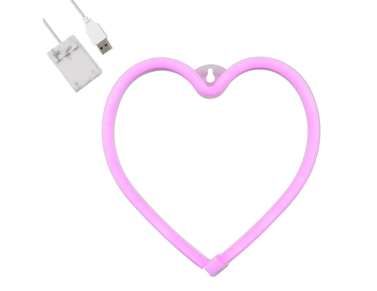 GloboStar® 78592 Φωτιστικό Ταμπέλα Φωτεινή Επιγραφή NEON LED Σήμανσης HEART 5W με Καλώδιο Τροφοδοσίας USB - Μπαταρίας 3xAAA (Δεν Περιλαμβάνονται) - Ροζ
