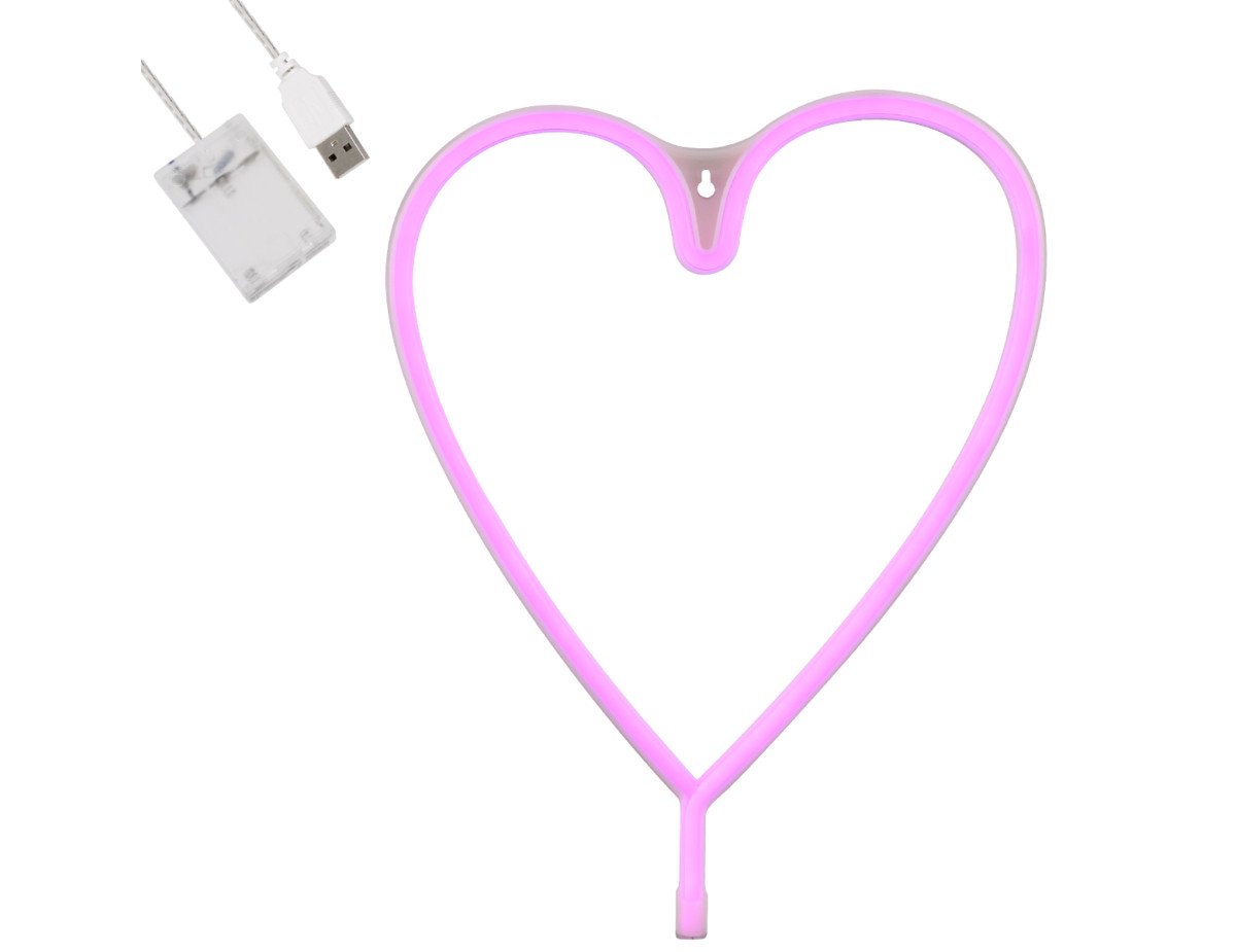 GloboStar® 78593 Φωτιστικό Ταμπέλα Φωτεινή Επιγραφή NEON LED Σήμανσης HEART LINE 5W με Καλώδιο Τροφοδοσίας USB - Μπαταρίας 3xAAA (Δεν Περιλαμβάνονται) - Ροζ