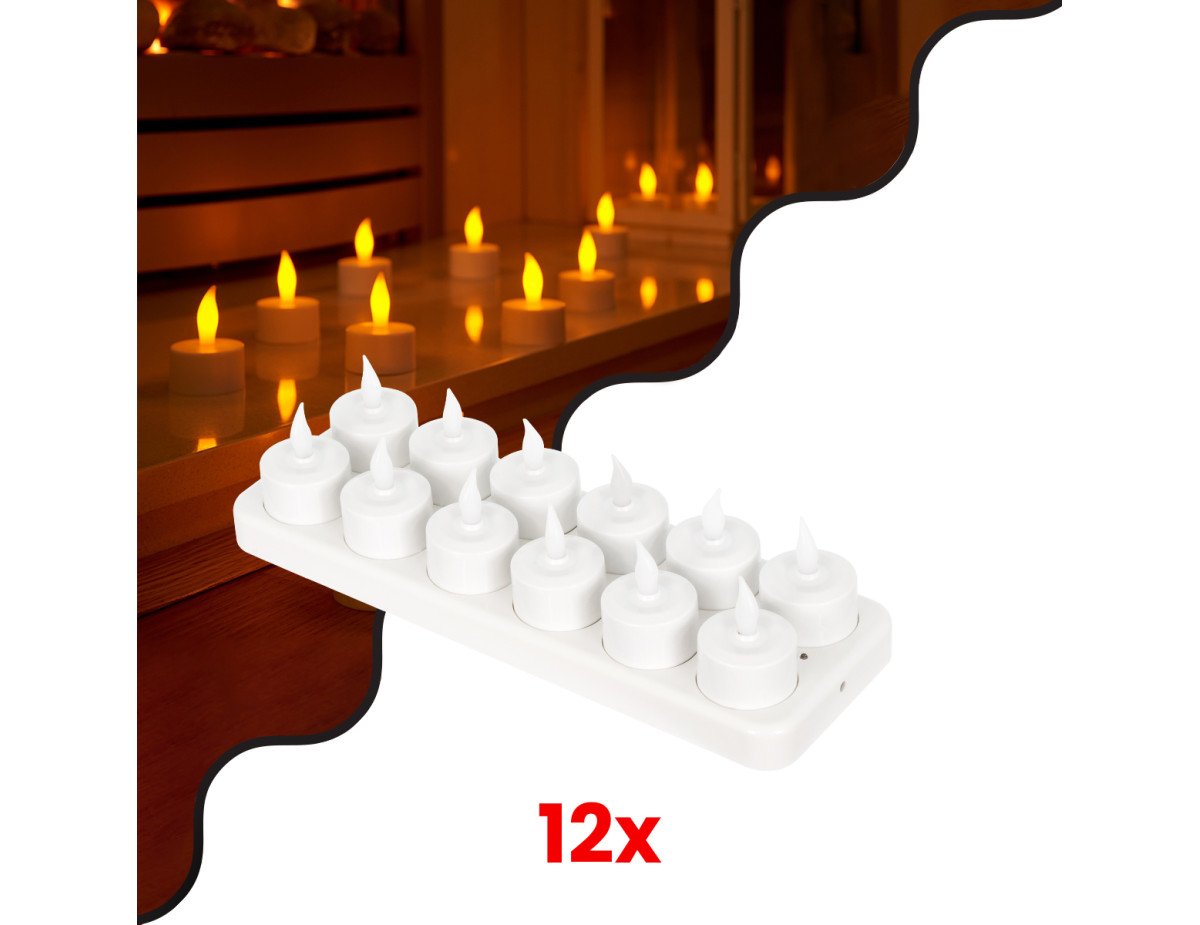 GloboStar® 79565 ΣΕΤ 12 Διακοσμητικών Realistic Κεριών με LED Εφέ Κινούμενης Φλόγας - με Ενσωματωμένη Μπαταρία - Επαναφορτιζόμενα & Βάση Φόρτισης Θερμό Λευκό 2700K