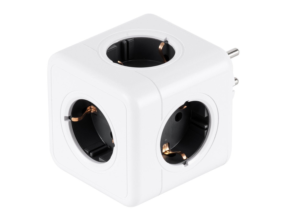 GloboStar® TRAVEL PowerCube PRO Certified 79627 Πολύπριζο 5 Θέσεων με 5 Πρίζες Ασφαλείας Childproof EU Schuko AC 220-240V Μ7.5 x Π11.5 x Υ7.5 - Λευκό με Γκρι - Max Load 3680W/16A