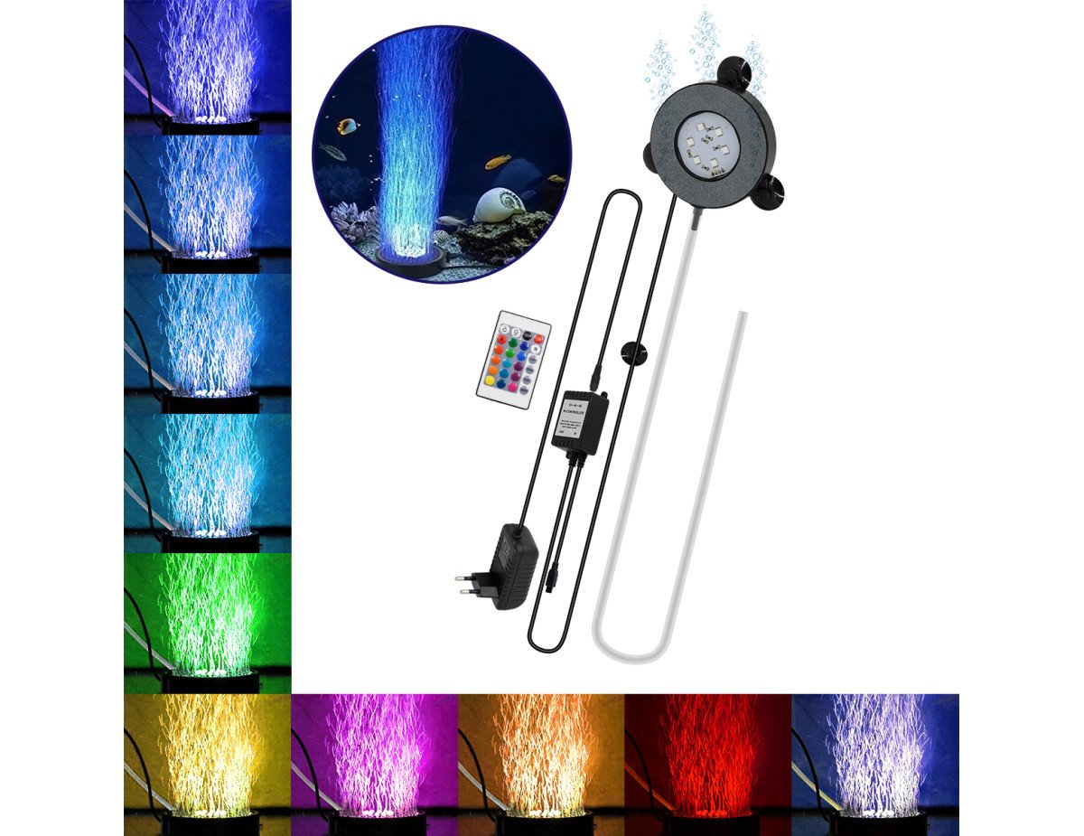 GloboStar® 79683 Φωτιστικό Ενυδρείου & Οξυγονωτής / Μηχανισμός Φυσαλίδων Φ10cm LED 9W 180° AC 230V Αδιάβροχο IP68 με Ασύρματο Χειριστήριο IR Πολύχρωμο RGB