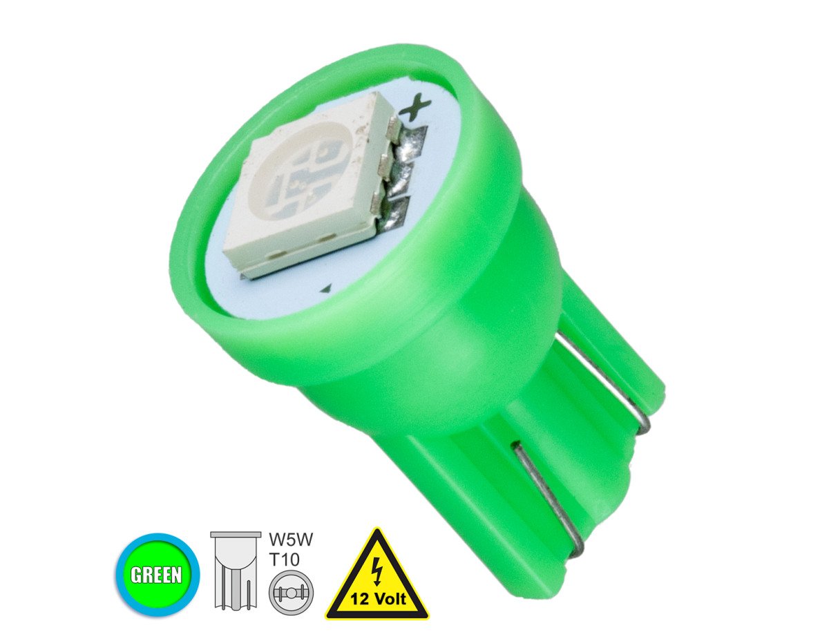 GloboStar® 81046 Λάμπα Αυτοκινήτου LED T10 W5W 1xSMD5050 0.28W 18lm 120° DC 12-16V IP20 Φ1.1 x Υ1.7cm Πράσινο