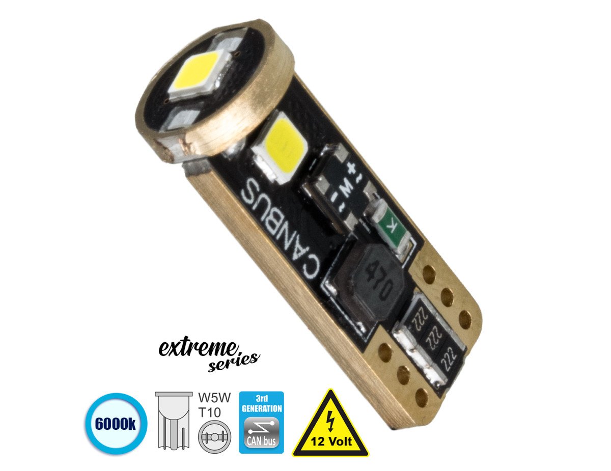 GloboStar® 81115 Λάμπα Αυτοκίνητου T10 W5W 3rd Generation Can-Bus Extreme Series LED 3 SMD 3030 3W 423lm 360° DC 12V IP20 Ψυχρό Λευκό 6000K