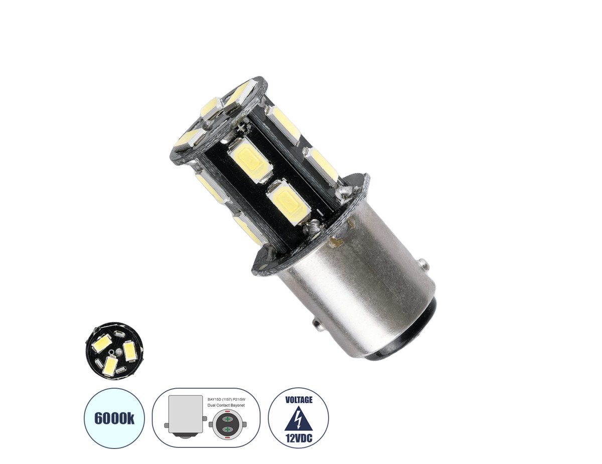 GloboStar® P21/5W 1157 1157  81207 Λάμπα Αυτοκίνητου 5630 13SMD 1.2W 455LM DC12V IP20 360° Ψυχρό Λευκό 6000K