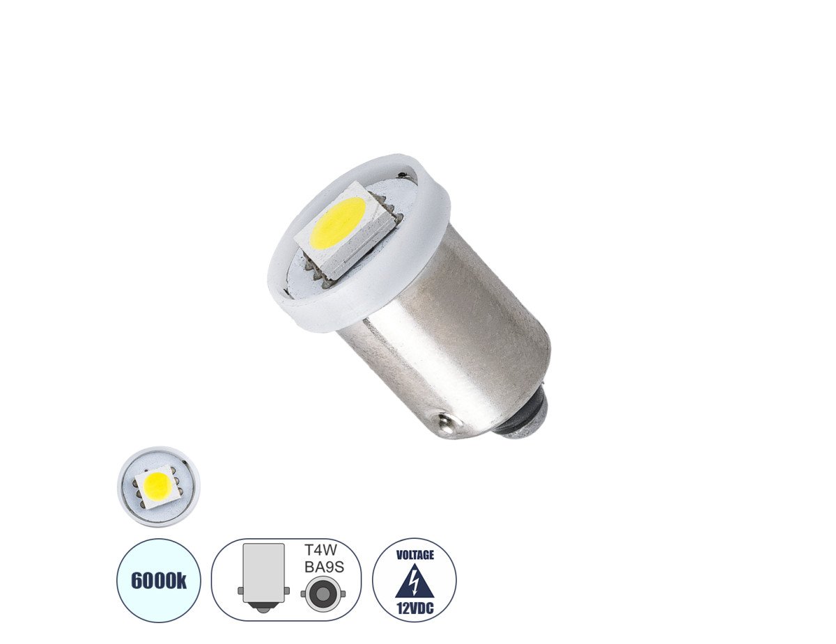 GloboStar® T4W BA9S BA9S T4W 81282 Λάμπα Αυτοκίνητου 5050 1SMD HIGH BRIGHT 0.12W 12LM DC12V IP20 Ψυχρό Λευκό 6000K