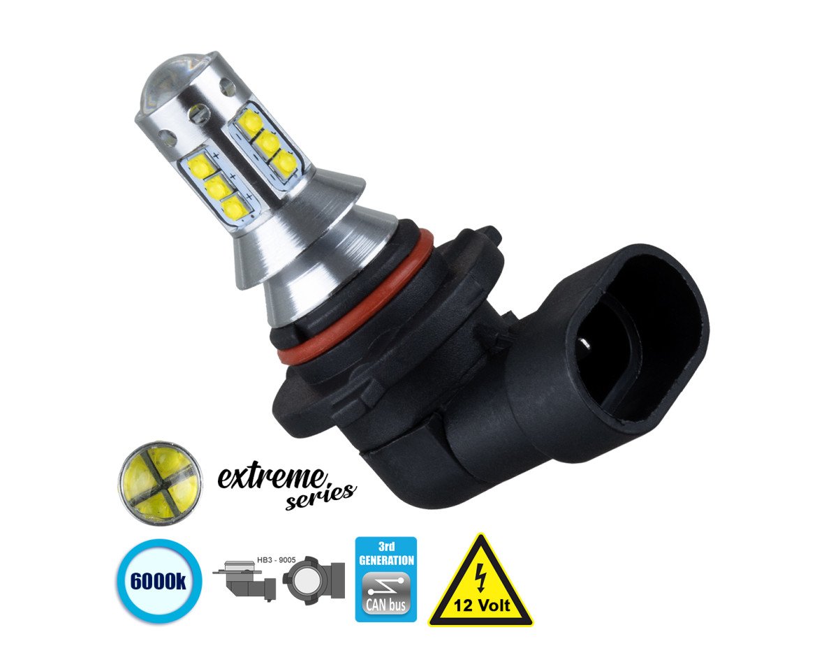 GloboStar® 81442 Λάμπα Αυτοκίνητου HB3 9005 3rd Generation Can-Bus Extreme Series LED 16 CREE XBD 15W 2115lm 360° DC 12V IP20 Ψυχρό Λευκό 6000K