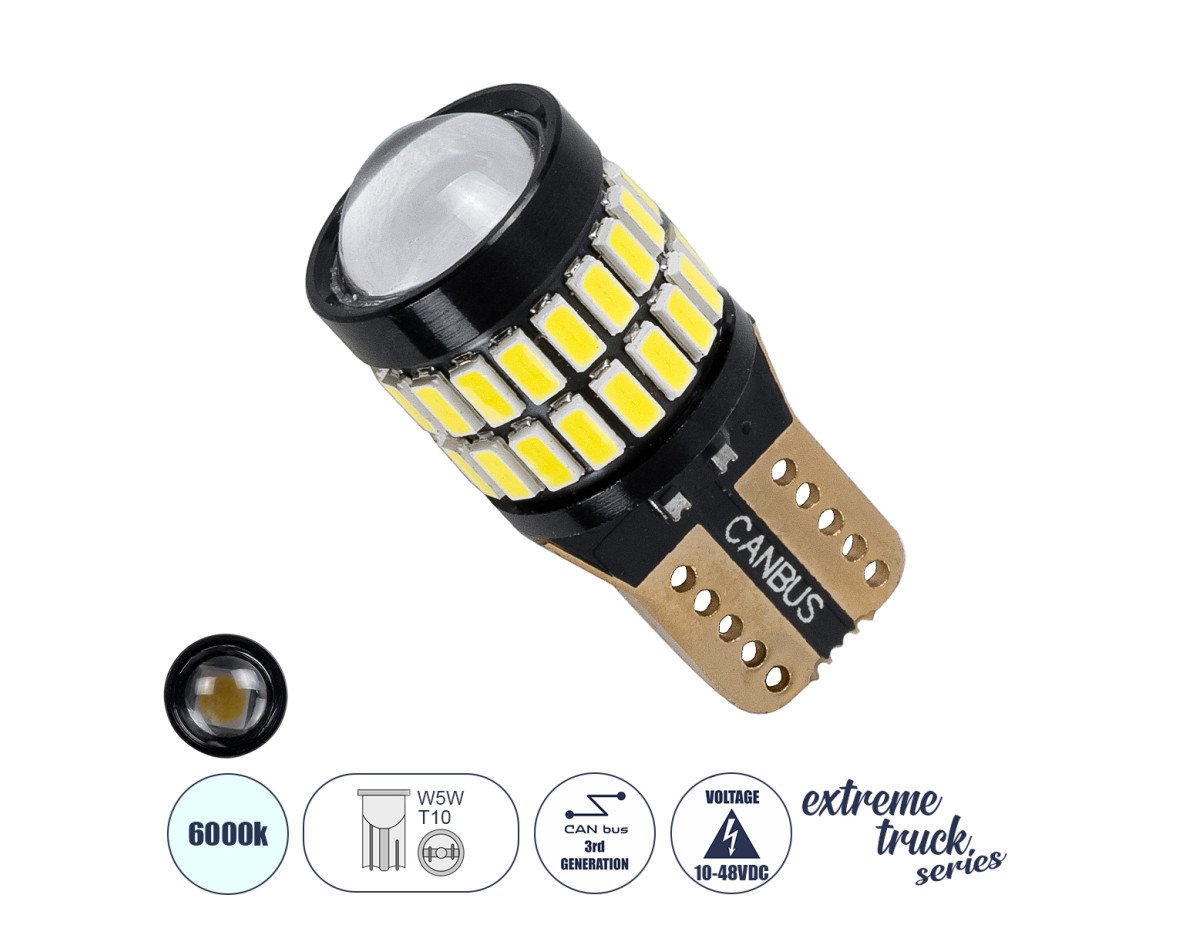 GloboStar® T10 W5W 81510 Λάμπα Αυτοκίνητου & Φορτηγού 4014 36SMD WITH 3030 1SMD NON POLAR CANBUS 1.8W 359LM DC10V-48V IP20 Ψυχρό Λευκό 6000K