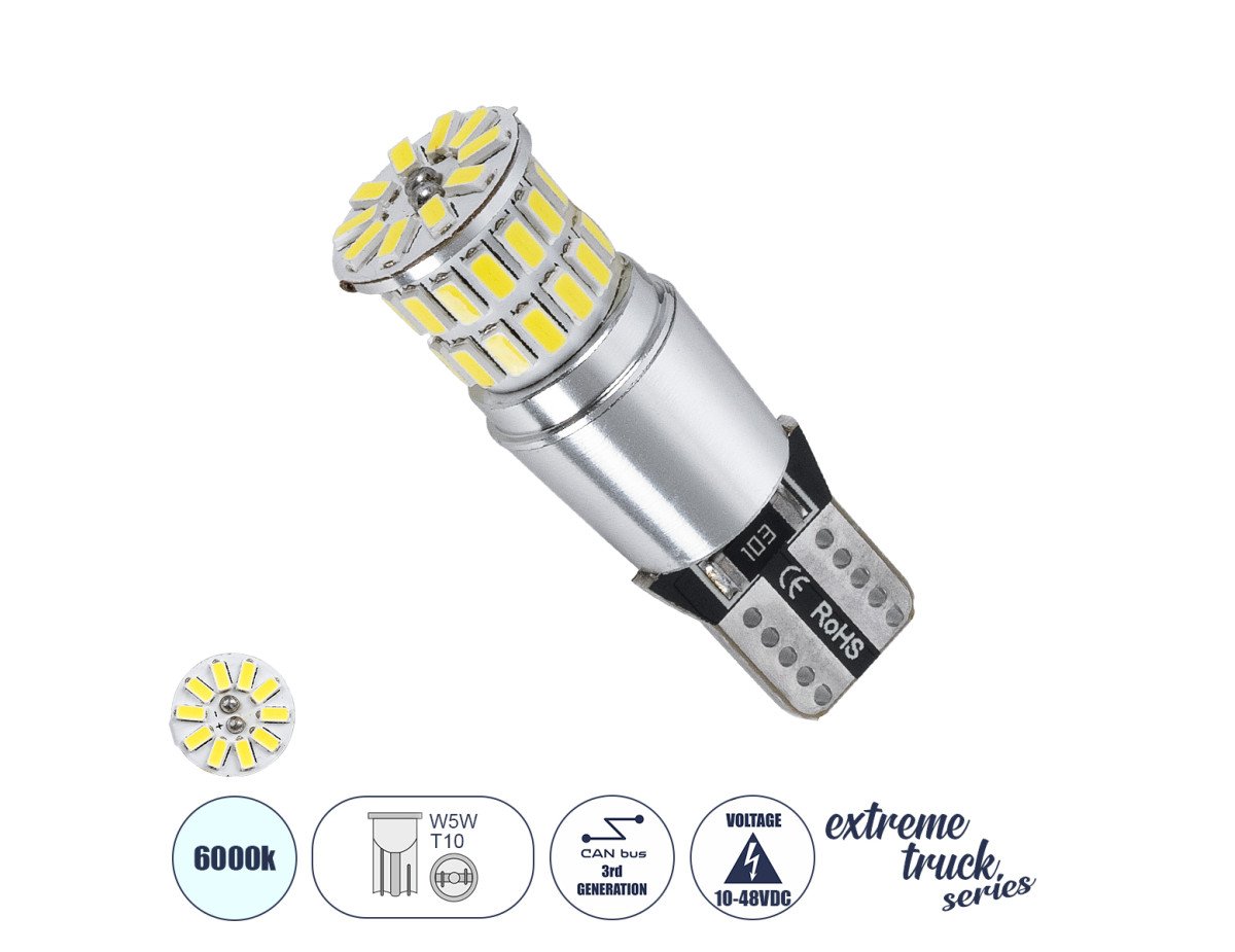 GloboStar® T10 W5W 81511 Λάμπα Αυτοκίνητου & Φορτηγού  4014 38 SMD NON POLAR CANBUS 1.2W 342LM DC10V-48V IP20 Ψυχρό Λευκό 6000K