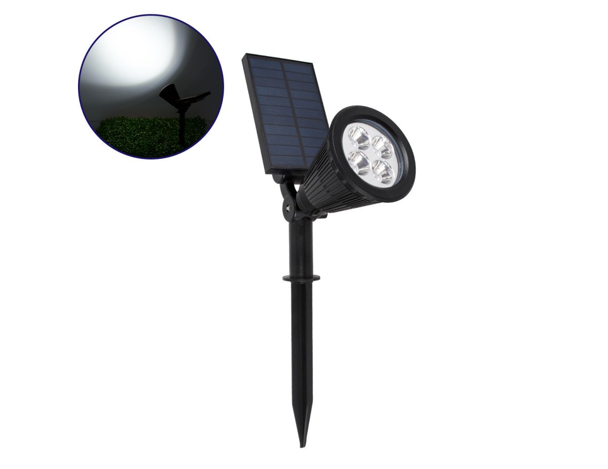 GloboStar® 85710 Μαύρο Προβολάκι Σποτ Κήπου Πλαστικό Καρφωτό LED HIGH POWER 8W 800lm με Ενσωματωμένη Μπαταρία 2200mAh - Φωτοβολταϊκό Πάνελ με Αισθητήρα Ημέρας-Νύχτας Αδιάβροχo IP67 Ψυχρό Λευκό 6000K