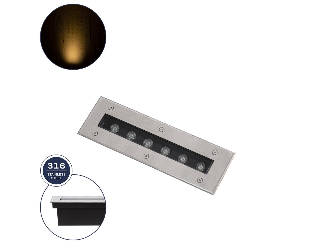 GloboStar® UNDERGROUND-REMVI 90190 Χωνευτό Φωτιστικό Wall Washer Δαπέδου LED 9W 810lm 10° DC 24V Αδιάβροχο IP68 L30 x W9 x H8.5cm Θερμό Λευκό 2700K - Ανοξείδωτο Ατσάλι - 3 Years Warranty