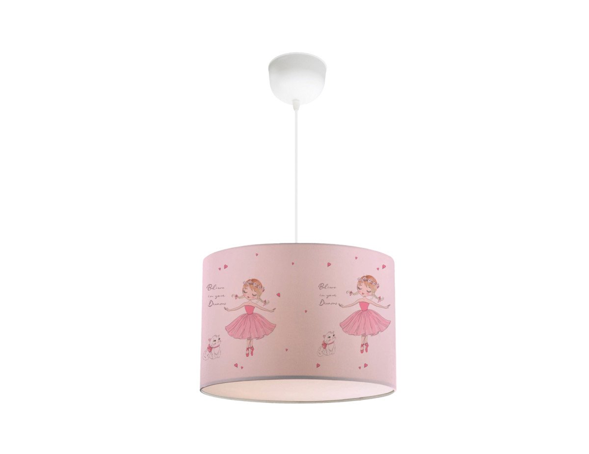 GloboStar® BALLERINA 204-0015 Παιδικό Κρεμαστό Φωτιστικό Φιγούρα Μονόφωτο 1 x E27 IP20 Ροζ Ύφασμα - Μ28 x Π28 x Υ70cm