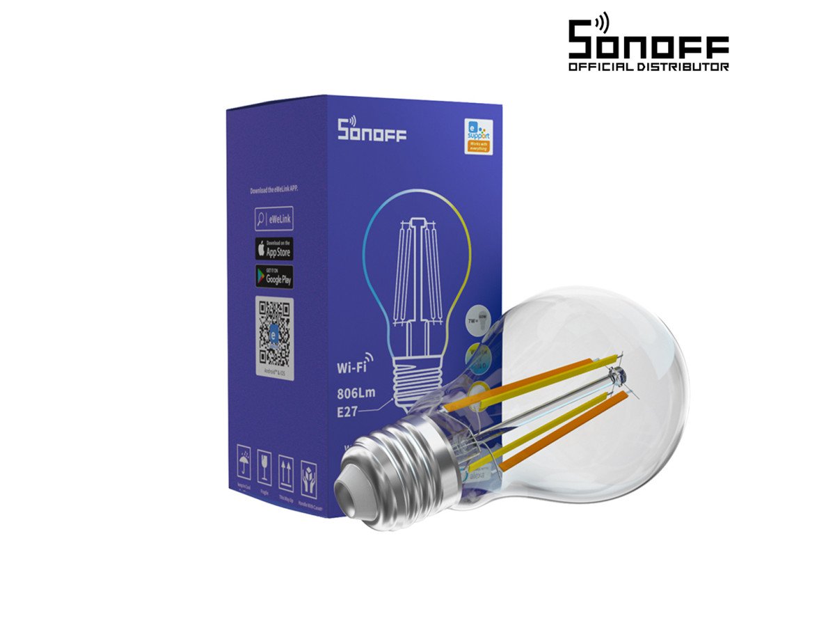 GloboStar® 80027 SONOFF B02-F-A60-R2 - Wi-Fi Smart LED Filament Bulb E27 A60 7W 806lm AC 220-240V CCT Change from 2200K to 6500K Dimmable