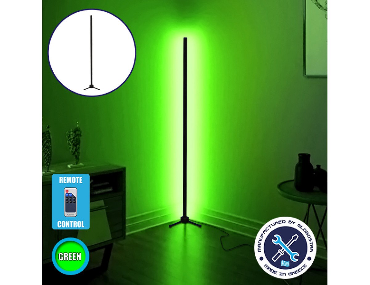 Μοντέρνο Minimal Επιδαπέδιο Μαύρο Φωτιστικό 100cm LED 16 Watt με Ασύρματο Χειριστήριο RF & Dimmer Πράσινο GloboStar ALIEN Design GLOBO-100-5