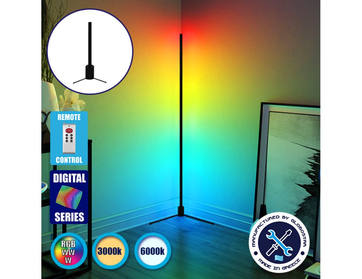 Μοντέρνο Minimal Επιτραπέζιο Μαύρο Φωτιστικό 50cm LED 8 Watt με Ασύρματο Χειριστήριο 2.4G RF & Dimmer RGBW+WW Πολύχρωμο Digital Magic Dot Pixel GloboStar ALIEN Design GLOBO-50-11