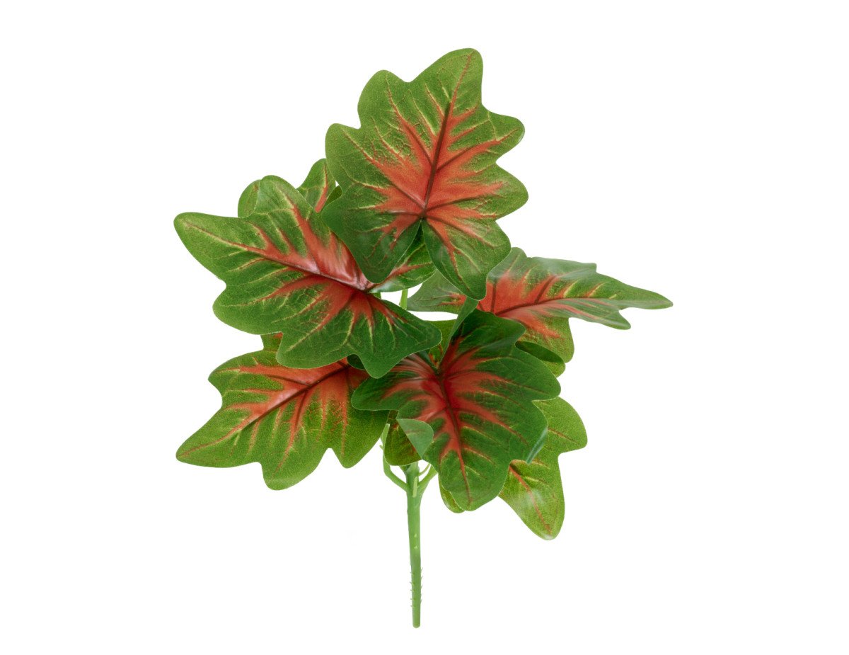 GloboStar® CALADIUM S-78271 Τεχνητό Φυτό Καλάδιο - Μπουκέτο Διακοσμητικών Φυτών - Κλαδιών με Φύλλωμα Πράσινο - Κόκκινο - Κίτρινο Υ28cm