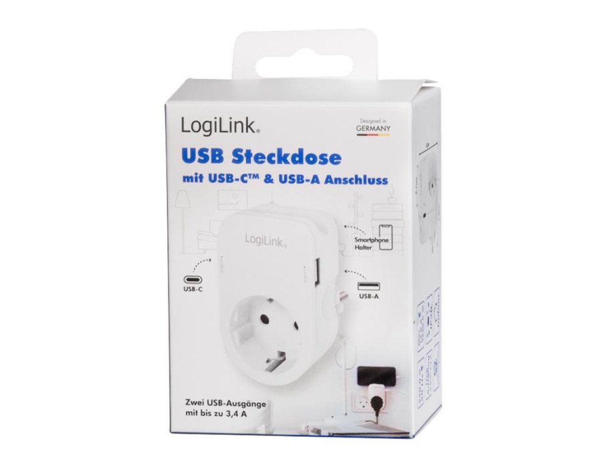 Protection Socket 1xSchuko with USB/Type-C  Logilink PA0259