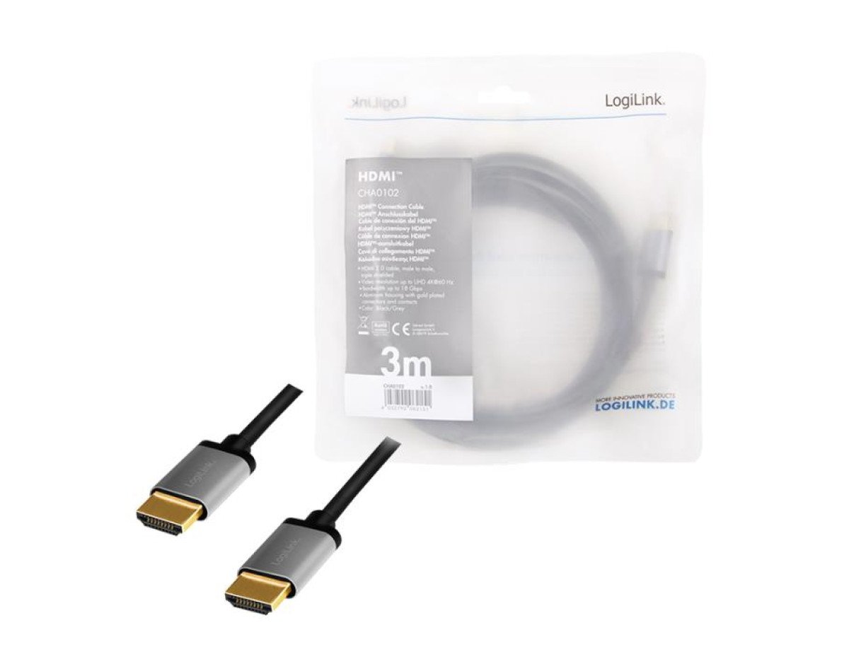 Cable HDMI M/M 3m 4K/60Hz Bulk Logilink CHA0102