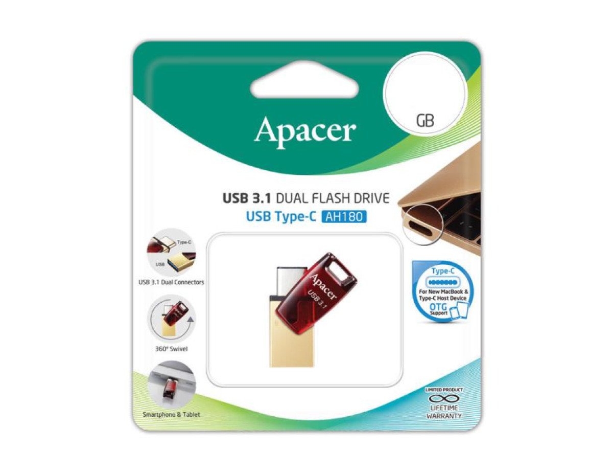 USB 3.2 Gen & Type-C Dual Flash Drive AH180 64GB Red RP