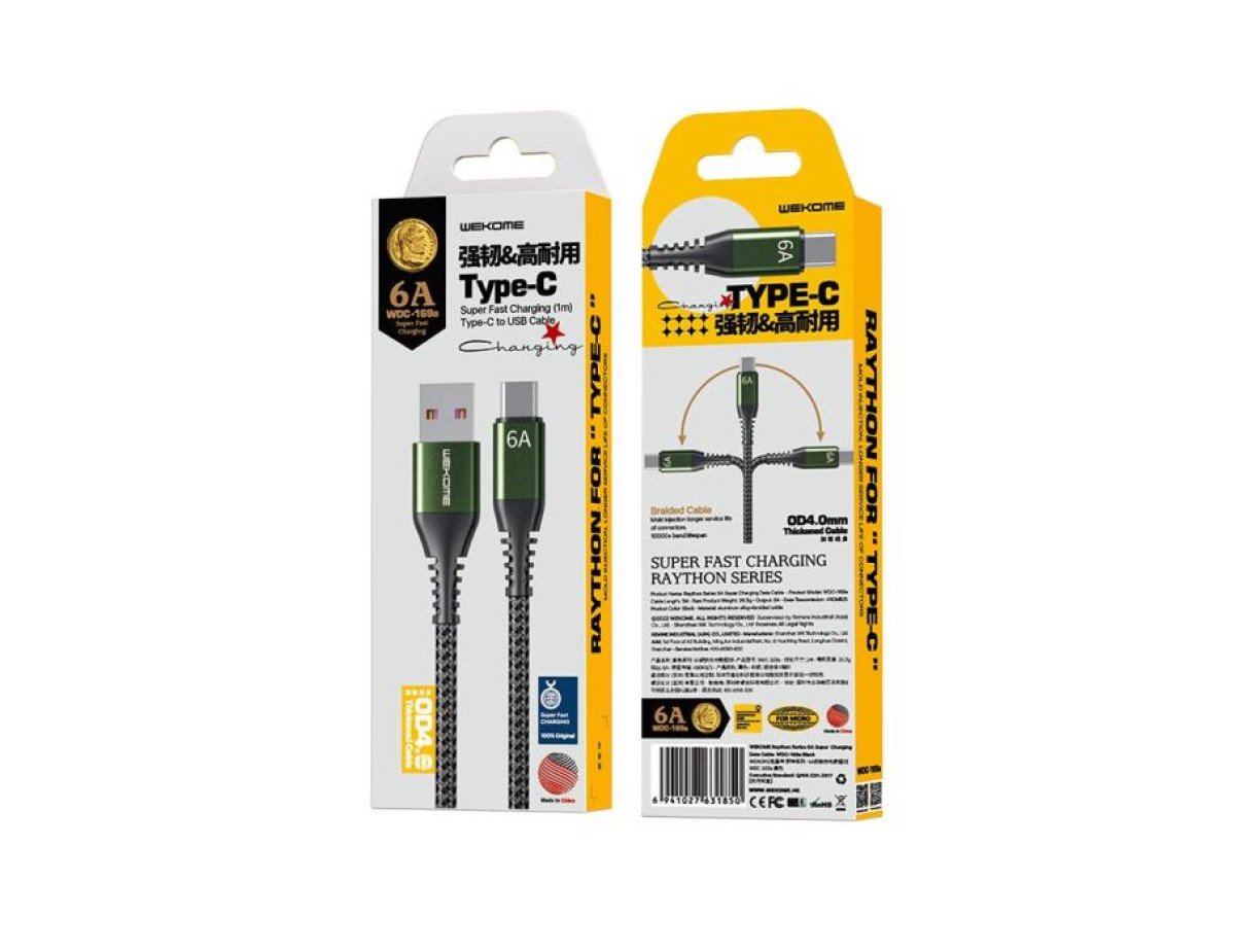 Charging Cable WK TYPE-C Raython Black 1m WDC-169 6A